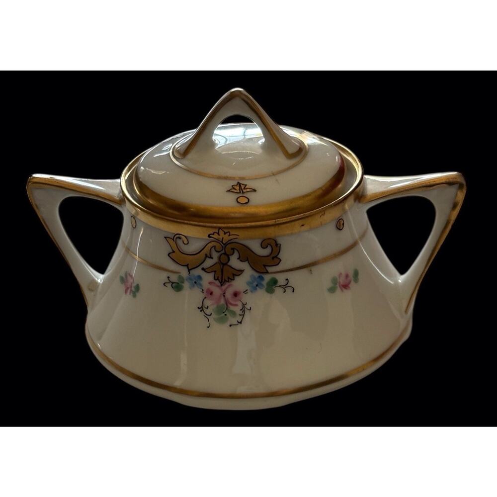 W A Pickard China Hand Painted Lidded Sugar & Creamer Antique Floral Gold Trim - Picture 4 of 7